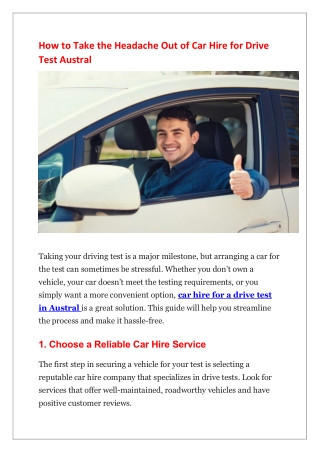 How to Take the Headache Out of Car Hire for Drive Test Austral