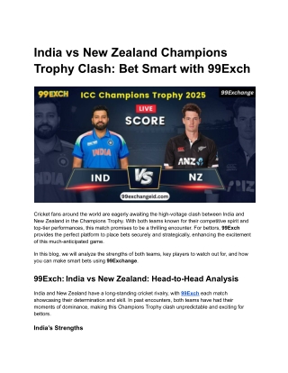 India vs New Zealand Champions Trophy Clash_ Bet Smart with 99Exch