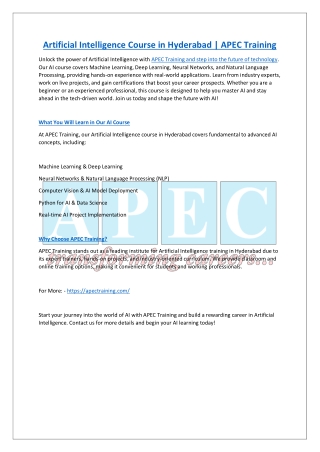 Artificial Intelligence Course in Hyderabad