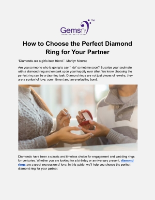 How to Choose the Perfect Diamond Ring for Your Partner