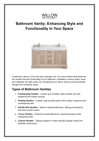Bathroom Vanity: Enhancing Style and Functionality in Your Space