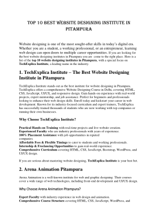 Top 10 best Website Designing Institute in Pitampura