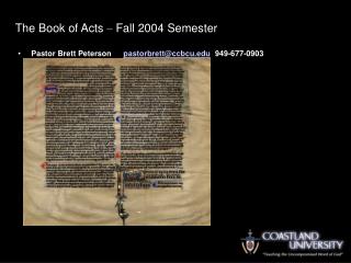 The Book of Acts – Fall 2004 Semester