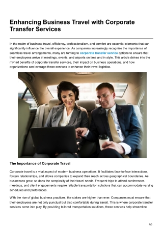 Enhancing Business Travel with Corporate Transfer Services