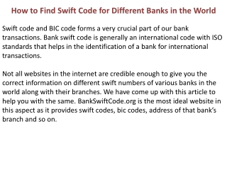 How to Find Swift Code for different Banks in the World