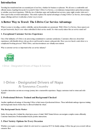 A Better Way to Travel: The I-Drive Car Service Advantage
