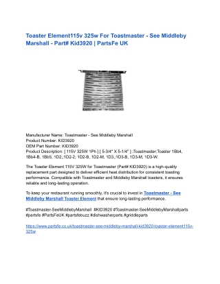 Toaster Element115v 325w For Toastmaster - See Middleby Marshall - Part# Kid3920 _ PartsFe UK