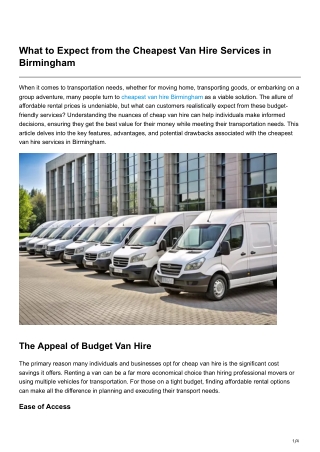What to Expect from the Cheapest Van Hire Services in Birmingham