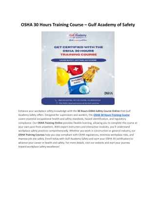 OSHA 30 Hours Training Course – Gulf Academy of Safety