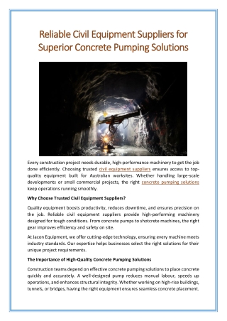 Reliable Civil Equipment Suppliers for Superior Concrete Pumping Solutions