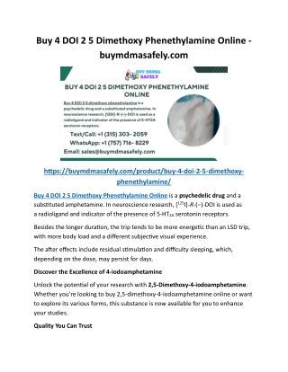 Buy 4 DOI 2 5 Dimethoxy Phenethylamine Online - buymdmasafely