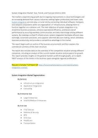 System Integration Solutions: Market Demand and Future Roadmap