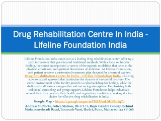 Drug De-Addiction Treatment Center In India - Lifeline Foundation India
