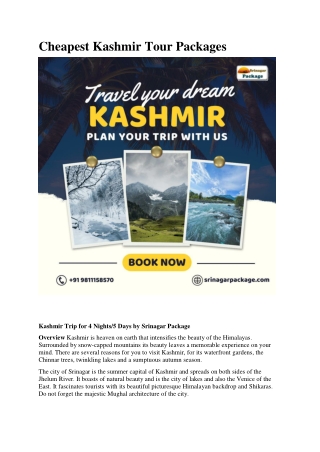 Cheapest Kashmir Tour Packages