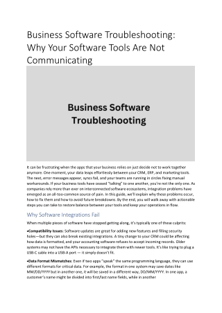 Business Software Troubleshooting: Why Your Software Tools Are Not Communicating