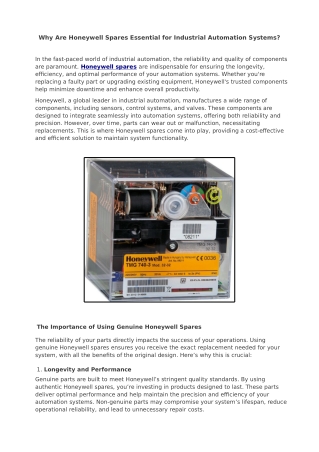 Why Are Honeywell Spares Essential for Industrial Automation Systems?