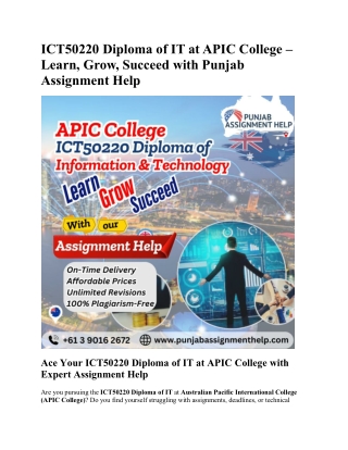 ICT50220 Diploma of IT at APIC College – with Punjab Assignment Help