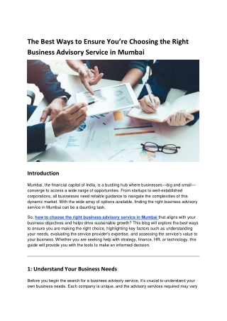 The Best Ways to Ensure You’re Choosing the Right Business Advisory Service in Mumbai