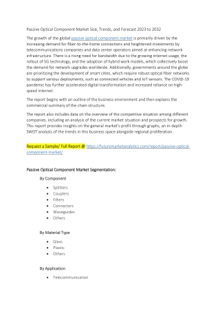 Passive Optical Component Market Dynamics: Key Players and Competitive Landscape