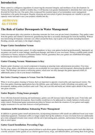 The Importance of Proper Gutter Downspout Cleaning for Water Management in Verno