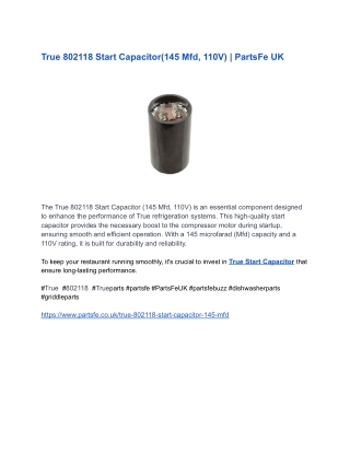 True 802118 Start Capacitor(145 Mfd, 110V) _ PartsFe UK