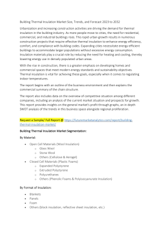 Building Thermal Insulation Market Size, Trends, and Forecast 2023 to 2032