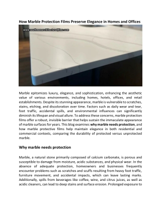 How Marble Protection Films Preserve Elegance In Homes And Offices