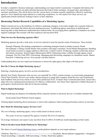 Harnessing Market Research Capabilities of a Marketing Agency