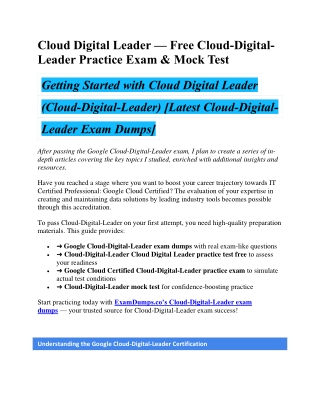 Cloud Digital Leader — Free Cloud-Digital-Leader Practice Exam & Mock Test