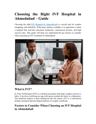 Choosing the Right IVF Hospital in Ahmedabad