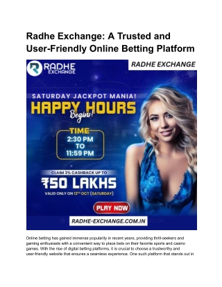 Radhe Exchange_ A Trusted and User-Friendly Online Betting Platform