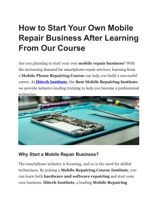 How to Start Your Own Mobile Repair Business After Learning From Our Course