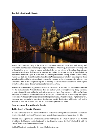 Top 9 destinations in Russia
