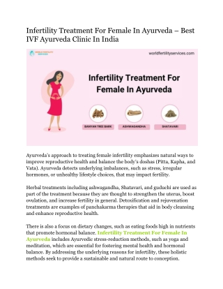 Infertility Treatment For Female In Ayurveda – Best IVF Ayurveda Clinic In India