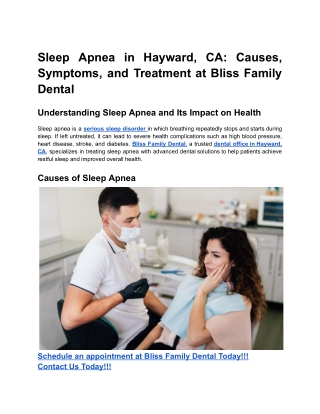Sleep Apnea in Hayward, CA_ Causes, Symptoms, and Treatment at Bliss Family Dental