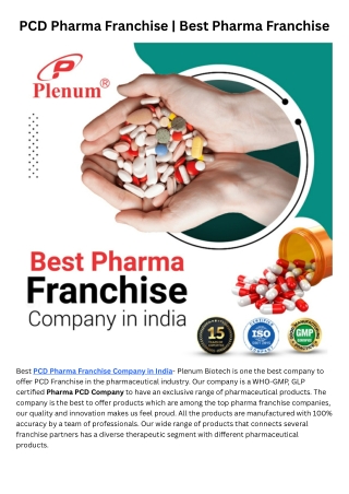 PCD Pharma Franchise | Plenum Biotech
