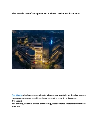 Elan Miracle Sector 84 Gurgaon: A Premium Mixed-Use Development