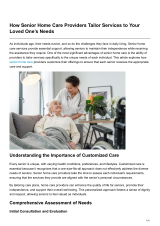 How Senior Home Care Providers Tailor Services to Your Loved One’s Needs