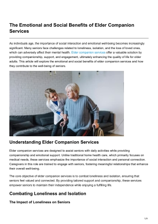 The Emotional and Social Benefits of Elder Companion Services