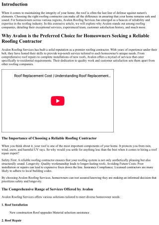 Why Avalon is the Preferred Choice for Homeowners Seeking a Reliable Roofing Con