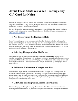 Avoid These Mistakes When Trading eBay Gift Card for Naira