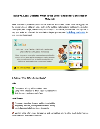 Istika vs. Local Dealers Which is the Better Choice for Construction Materials