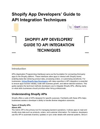 Shopify App Developers’ Guide to API Integration Techniques