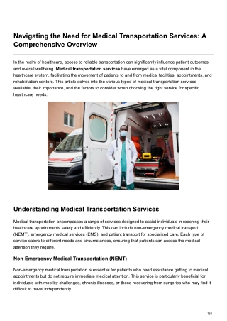 Navigating the Need for Medical Transportation Services A Comprehensive Overview