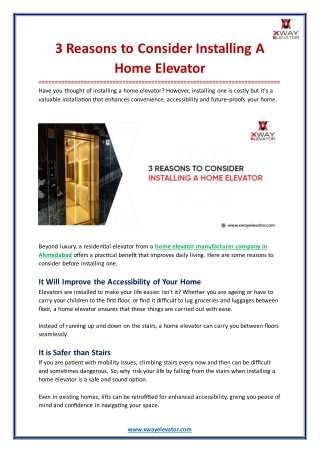 3 Reasons to Consider Installing A Home Elevator