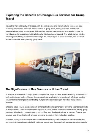 Exploring the Benefits of Chicago Bus Services for Group Travel