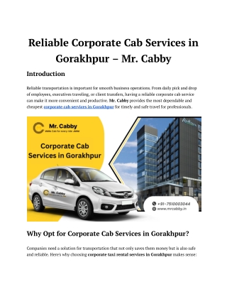 Book Corporate Cab Services in Gorakhpur - Mr. Cabby