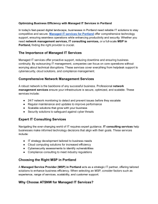 Optimizing Business Efficiency with Managed IT Services in Portland