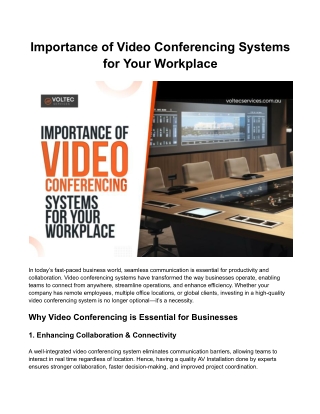 Importance of Video Conferencing Systems for Your Workplace