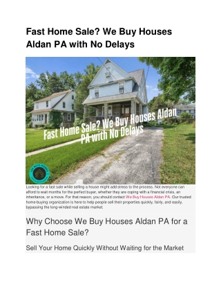 Fast Home Sale_ We Buy Houses Aldan PA with No Delays